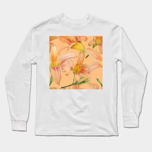 Tiger Lilies on Peach Repeat 5748 Long Sleeve T-Shirt